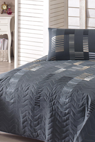 Eponj Home Kapitone Yatak Örtüsü Seti Tek Kişilik Trace Antrasit