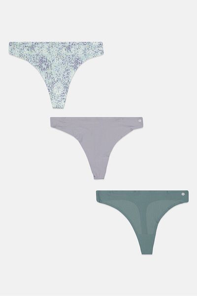 Layer 8 Women 3 Pcs Allover Print Panties, Grey