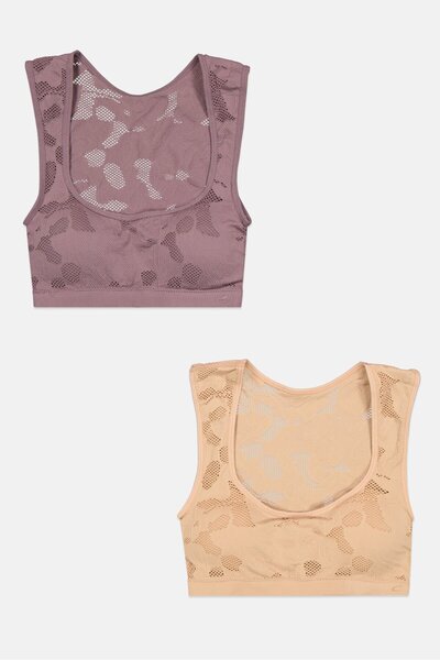 Capezio حمالة صدر نسائية مكونة من قطعتين مبطنة بشكل خفيف، كريمي