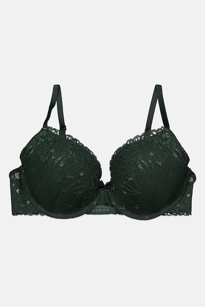 Tchibo Women Lightly Padded Underwire Lace Bra, Dark Green