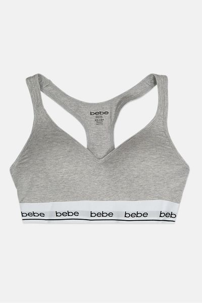 Bebe Women Padded Racer Back Bralette, Grey