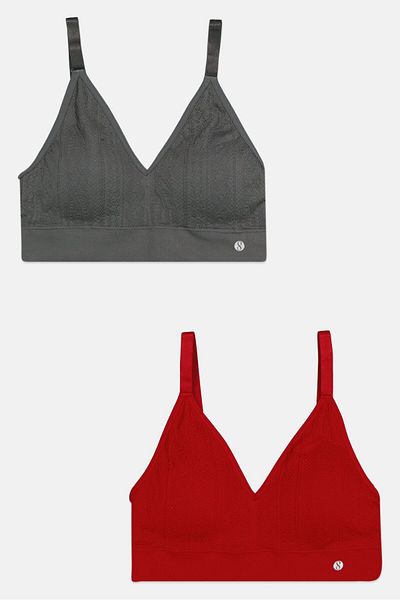 Layer 8 Women 2 Pieces Textured Padded Seamless Bra, Grey