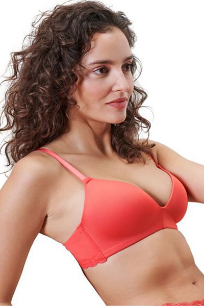Tchibo Women Lightly Padded Textured Bra, Red