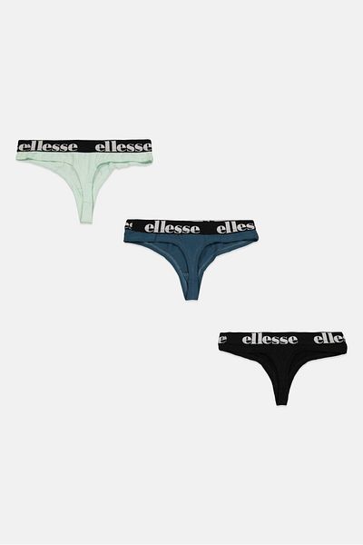 Ellesse سراويل داخلية نسائية مكونة من 3 قطع بشعار العلامة التجارية، باللون الأسود
