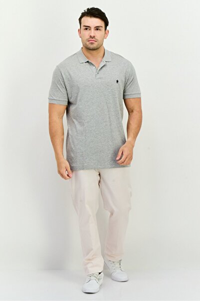 French Connection Men Regular Fit Brand Logo Short Sleeves Polo Shirt, Light Grey