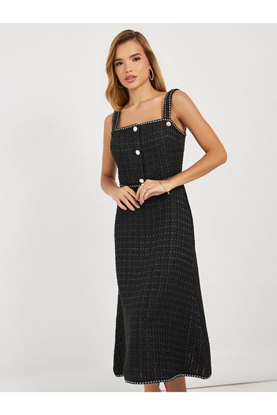Styli Sleeveless Tweed A-Line Midi Dress