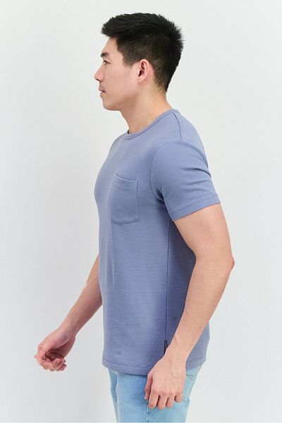 French Connection Men Crew Neck Short Sleeves Textured T-shirt, Slate Blue