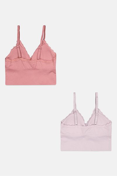 Comfort by Real Women 2 Pcs Padded Lace Detail Seamless Bra, Old Rose