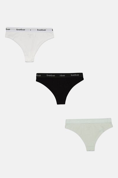 Bebe Women 3pcs Brand Logo Thong Panties, White