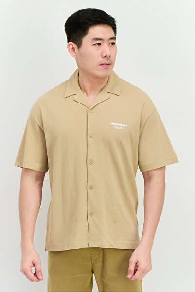 Jack & Jones قميص جاك جونز رجالي من القطن باللون البيج بياقة بولو 12269995