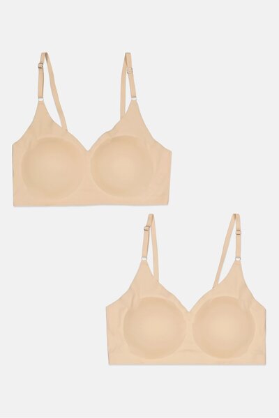 Bebe Women 2 Piece Lightly Padded Bra, Beige