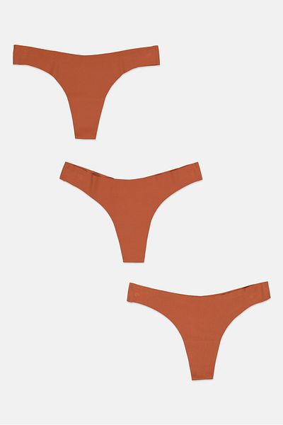 Bebe Women 3 Piece Plain Thong, Brown