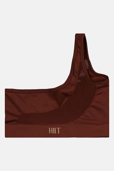 HIIT Women Non Padded Plain One Shoulder Bralette, Brown