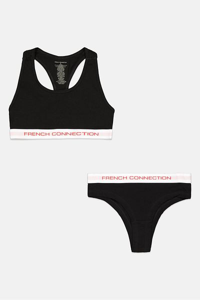 French Connection Women 2 Pcs Brand Logo Non-padded Brallette And Briefs, Black