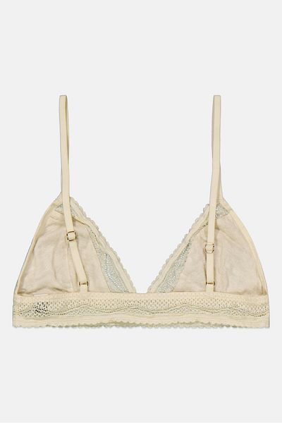 Etam Women Textured Non Padded Triangular Bra, Light Olive
