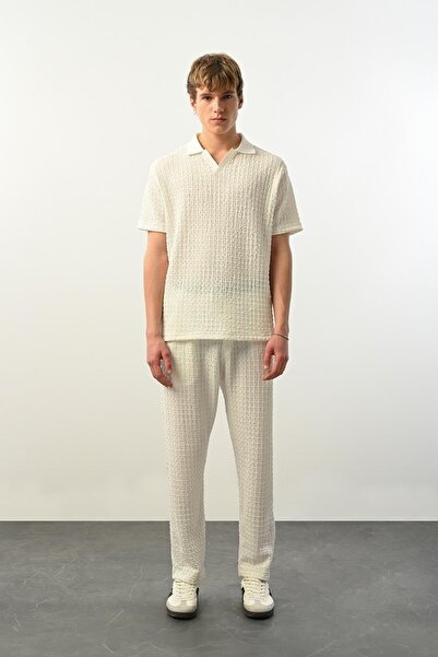 Valiberta Ανδρικό μπλουζάκι με γιακά πόλο - Premium Shadow Texture, Ecru