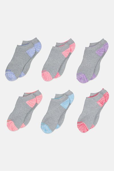 SKECHERS Kids Girl 6 Pairs Brand Logo Socks, Grey