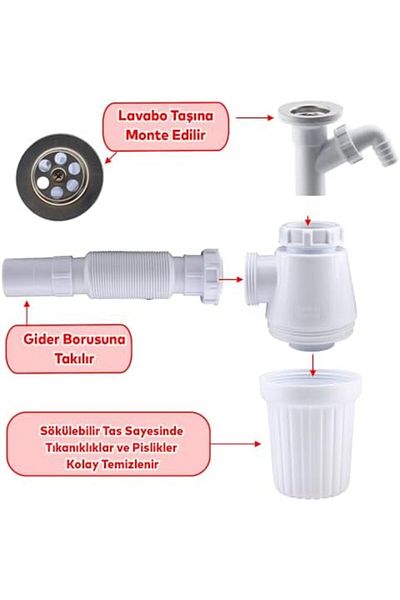 STOREMAX Muartshop Double Drain Waste Water Detachable Siphon Bellows Cleanable Kitchen Bathroom Sink