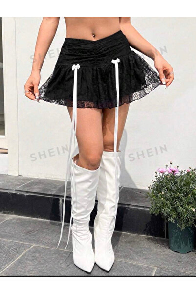 La Saade Y2k Coquette Kurdeleli Dantel Etek