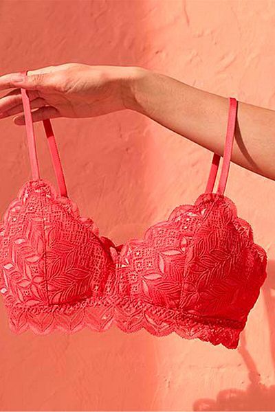 Tchibo Women Lightly Padded Non Underwire Lace Bra, Red