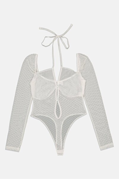 ASOS Women Textured Long Sleeve Bodysuit, White