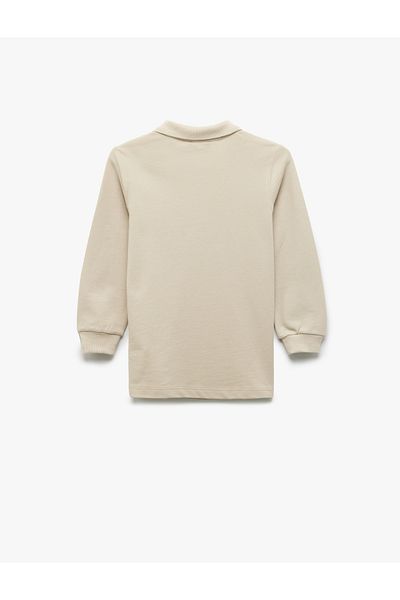 Koton Long Sleeve Half Zip Cotton Basic Polo Neck T-Shirt