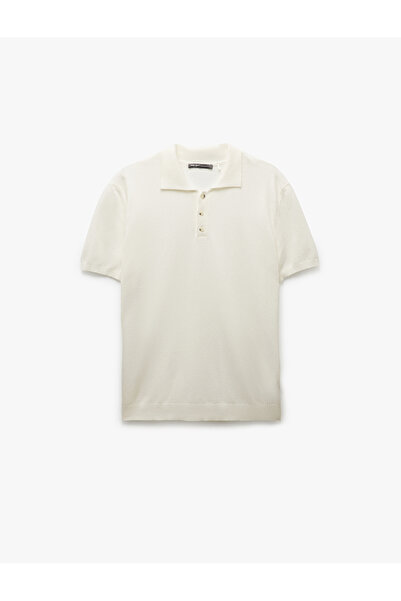 Koton Düğmeli Polo Yaka Viskon Karışımlı Kısa Kollu Triko Kazak