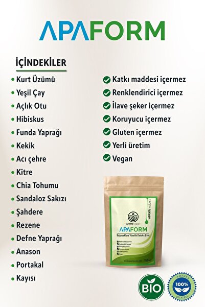 ApAyrı Yaşam Kilo Verme Ve Boşaltıma Yardımcı, Ödem, Gaz, Şişkinlik Giderici Bio Detoks Form Çayı Apaform