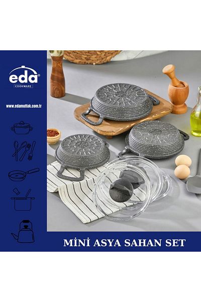 Eda طقم مقلاة صب صغيرة آسيوية - 16/18/20 مع غطاء زجاجي