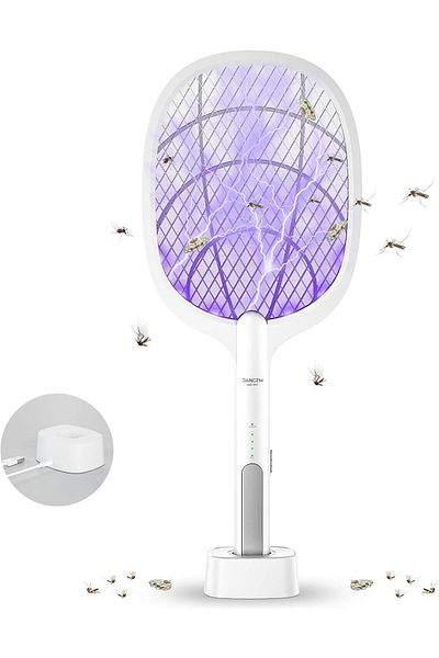 Generic Electric Fly Swatter, 3500V USB Rechargeable Fly Killer Bug Zapper Racket with Charging Base,