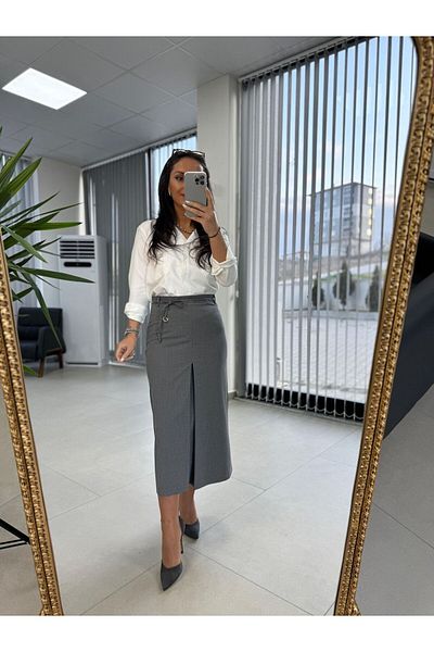 caddstore Fw 4052 Gray a Pleat Skirt