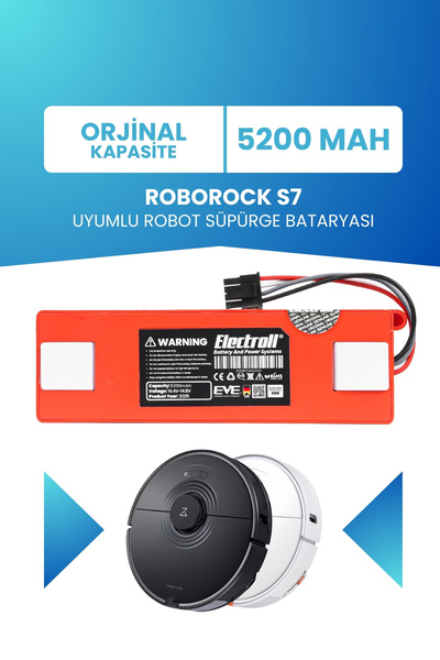 ELECTROLL Roborock S7 Uyumlu Batarya (ORJİNAL KAPASİTE) 5200mah Pil Kutulu Ro...