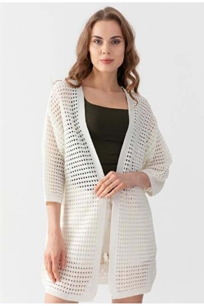 Irmak Kerekli Cardigan ajurat ecru pentru femei Tricotaj Cardigan 91136