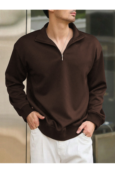 YAKAMEL Pulover pentru bărbați, oversize, de iarnă, din fleece, cu jumătate d...