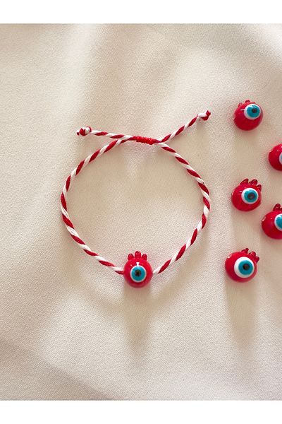 Atelier Çağla Glass Murano Evil Eye Beaded Red Pomegranate Red White Martenchia New Year Christmas Bracelet