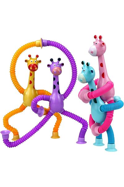 AWH Telescopic Suction Cup Giraffe Toy, Pop Tubes Sensory Fidget Toy for Kids, 4 Pack