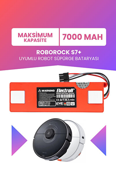 ELECTROLL Roborock S7+ Uyumlu Batarya (MAKSİMUM KAPASİTE) 7000mah Pil Robot S...