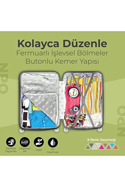 NPO Diamond PP(Polipropilen) Büyük ve Küçük Boy 2'li Kırılmaz Valiz Seti-Siyah