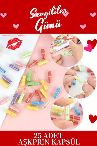 İstisna 25 Adet Aşkprin Renk Sevgiliye Not Kağıtlı Kapsül Ve Renkli Kağıtlar