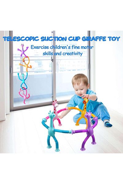 AWH Telescopic Suction Cup Giraffe Toy, Pop Tubes Sensory Fidget Toy for Kids, 4 Pack