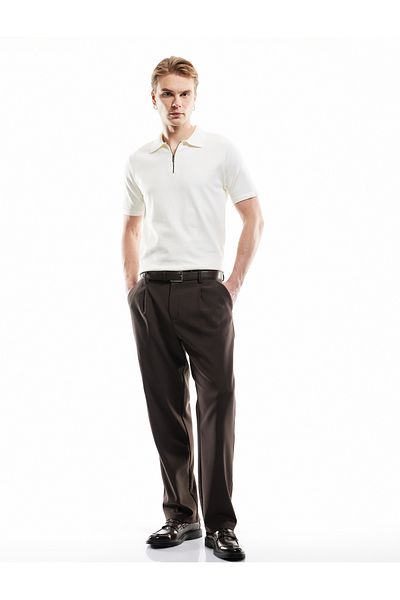 Koton Half Zipper Viscose Blended Basic Short Sleeve Knitwear T-Shirt