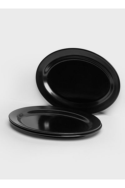 mastergold ( 35 CM ) 3 Piece Premium Melamine Oval Serving Plate Black Easy to Store Durable Shatterproof