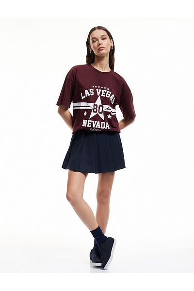 Koton Tricou oversize cu mânecă scurtă din bumbac imprimat colegiu