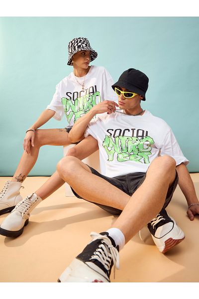 Mascln Sassafras By Styli Social Introvert Graphic Oversized T-Shirt