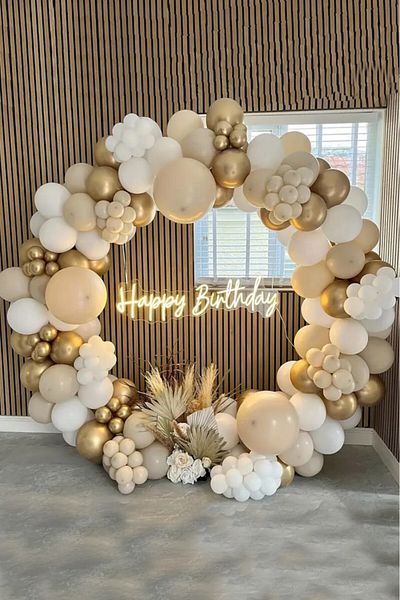BeySüS Balloon Chain Set 67 Pieces Soft Colors Gold Chrome Sea Sand Matte White Chain and Balloon Tape