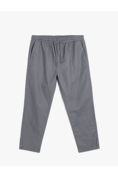 Koton Linen Cotton Blended Chino Trousers with Lace-Up Waist