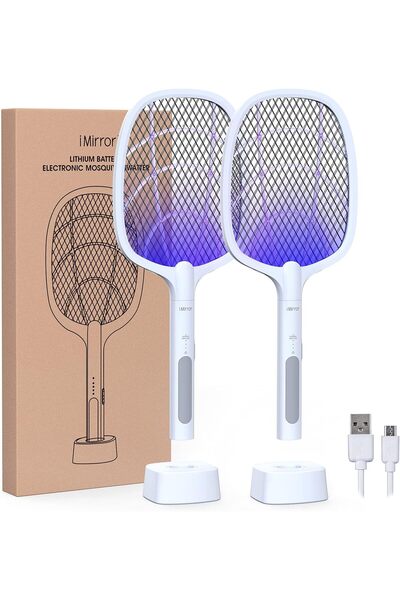 AWH مضرب حشرات، مضرب ذباب كهربائي قابل لإعادة الشحن 2 في 1، مضرب بعوض، 1800 م...