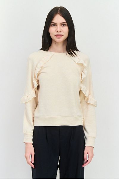 89th + Madison Women Crew Neck Heather Long Sleeves Sweatshirt, Oatmeal