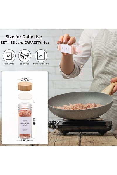 fulina 24 Glass Spice Jars,4oz Empty Square Spice Containers Set,Food Storage,Silicone Funnel