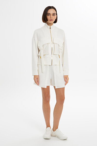 GİZİA File Detaylı Kısa Ekru Ceket